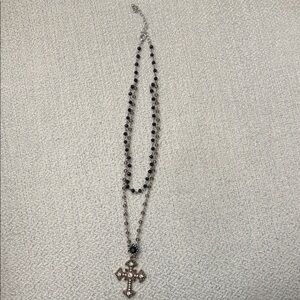 Delicate Black Bead Cross Pendant Necklace - Women Jewelry